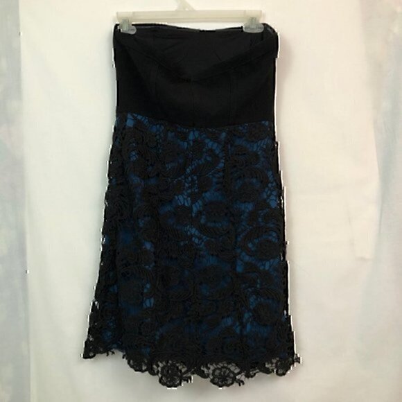 URBAN OUTFITTERS PINS NEEDLES Blue Black Crochet Lace Strapless Party Dress 2 - Picture 5 of 6